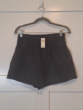 Aerie Pull On Shorts Hi Rise Pockets Elastic Waistband Charcoal Grey Size Small
